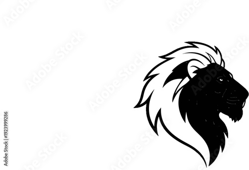 Stylized black and white lion head with flowing mane