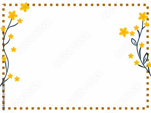 Hand drawn image of a flower with a blue stem. Illustration of a box frame with flower stems.