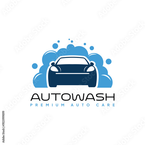 Car Wash Logo with Blue Foam Car Icon Modern Auto Care Branding