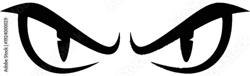 Stylized black demonic eyes with sharp curves on white