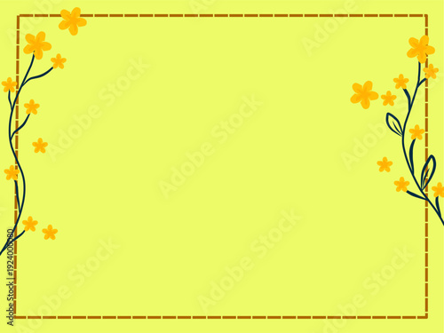 Hand drawn image of a flower with a blue stem. Illustration of a box frame with flower stems.