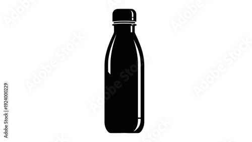 Black plastic water bottle isolated.