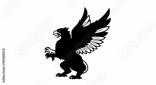 Stylized black griffin silhouette with spread wings and sharp claws