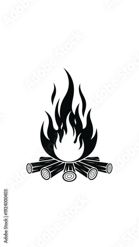 Black and white campfire illustration burning.
