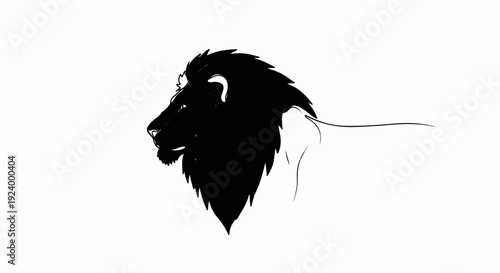 Stylized black ink profile of a lion's head and mane