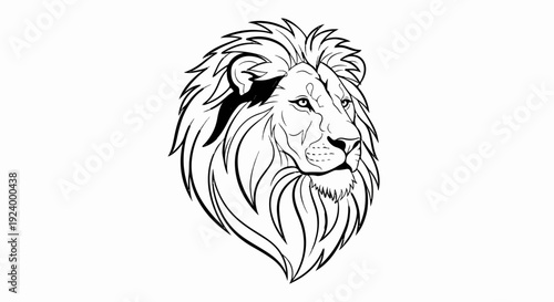 Stylized black and white outline of a majestic lion's head