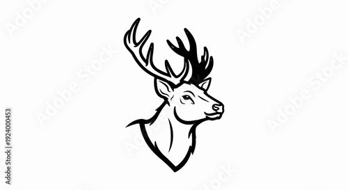 Stylized black ink sketch of a deer head with large antlers