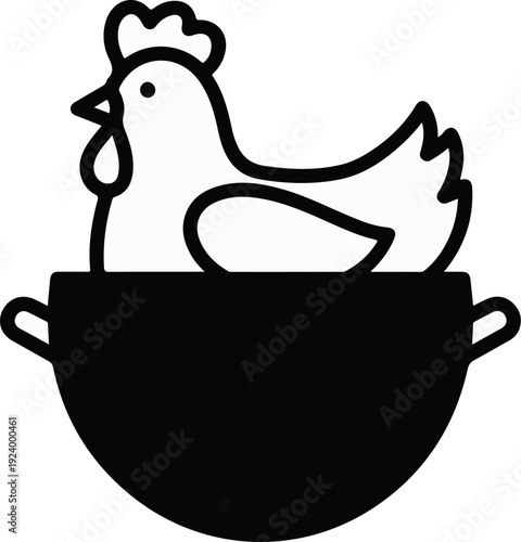 Stylized chicken icon sitting in a cooking pot