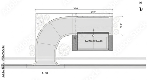Architectural design of a curved bridge structure with detailed dimensions and measurements.
