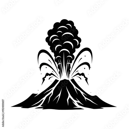 Erupting Volcano Mountain Graphic Illustration.