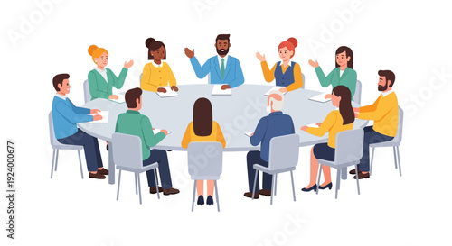 Diverse Business Team Collaboration at Round Table Meeting - Professional Discussion and Teamwork