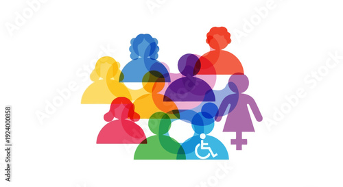 Diverse and Inclusive Community: Colorful Abstract People Icons Representing Equality, Gender, and Disability