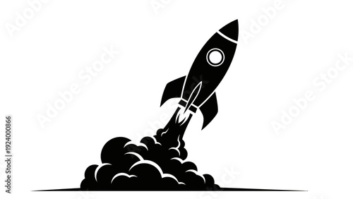 Black and white rocket launching.