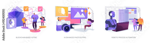 AI and Automation in Daily Tasks abstract concept vector illustrations.