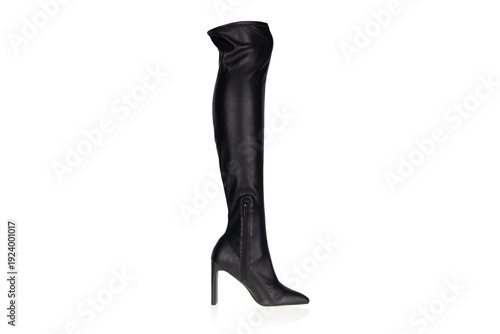 Elegant black leather over the knee high heel boots