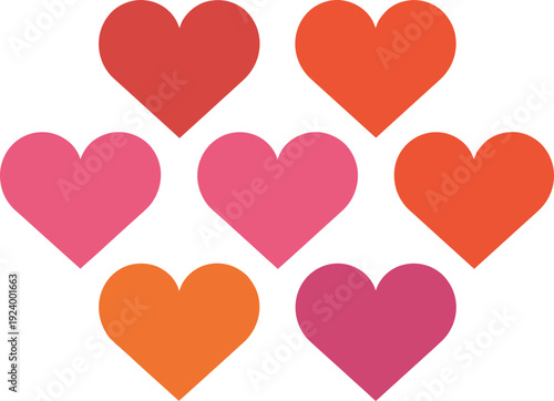 Colorful heart vector icons set, love romance symbols, valentine decoration shapes, cute flat design collection, romantic graphic illustration