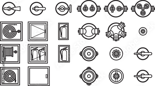 Simplified schematic building components are showcased in a clear, organized arrangement, offering a functional and technical visual guide, perfect for design and architectural references.