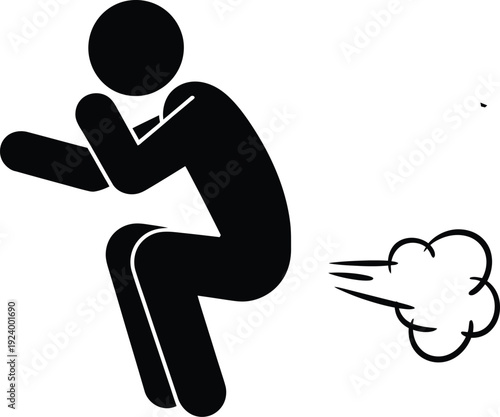 Digestive Health and Flatulence Icon - Minimalist Black Silhouette Stick Figure Symbol for Gastric Problems and Bloating Vector