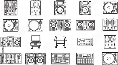 A collection of vector style electronic audio equipment, ready to bring your design to life. 