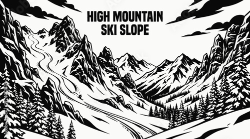 high altitude ski slope with deep powder snow representing extreme skiing winter mountain scene showing adventure high speed and professional winter sport experience