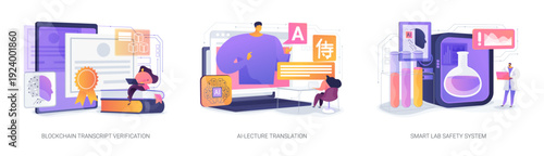 AI and Blockchain in Smart Education abstract concept vector illustrations.