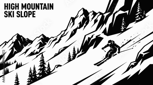 high altitude ski slope with deep powder snow representing extreme skiing winter mountain scene showing adventure high speed and professional winter sport experience