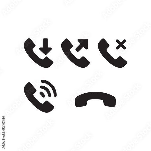 Phone Call Status Icon Set Vector Illustration with Incoming, Outgoing, Missed, and Active Calls