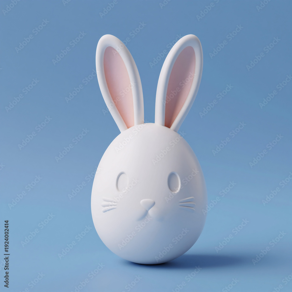 Fototapeta premium realistic 3d render, minimal 3d easter composition showcasing a white bunny-ear egg on a blue surface