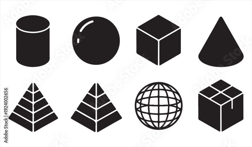 Minimal 3D Geometric Solid Shapes Vector Icon Collection