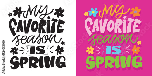 Hello spring! Funny hand drawn doodle lettering quote about Spring Time. Lettering for t-shirt design, mug print, bag print, clothes fashion. 100% hand drawn vector image.
