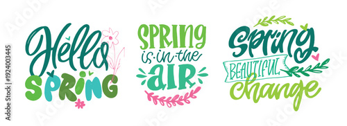 Hello spring! Funny hand drawn doodle lettering quote about Spring Time. Lettering for t-shirt design, mug print, bag print, clothes fashion. 100% hand drawn vector image.
