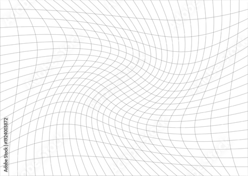 Wave wracked surface. Moving energetic grid structure of fine lines. Simple black and white dynamic vector background
