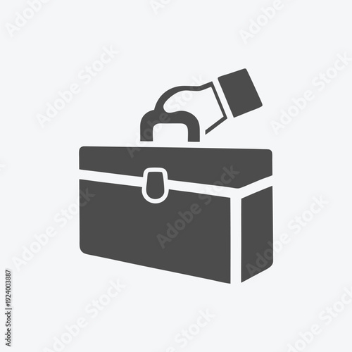 The solid black briefcase icon features classic design elements with secure closing mechanisms for storage