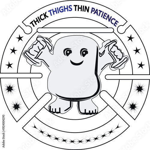 Funny Cartoon Character Lifting Dumbbells Gym and Fitness Vector Illustration for T Shirt