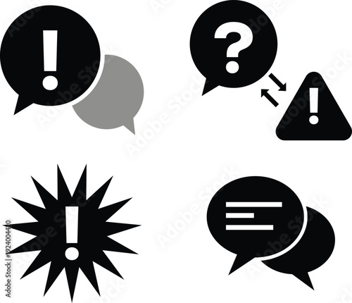 Collection of attention grabbing speech bubbles and warning icons