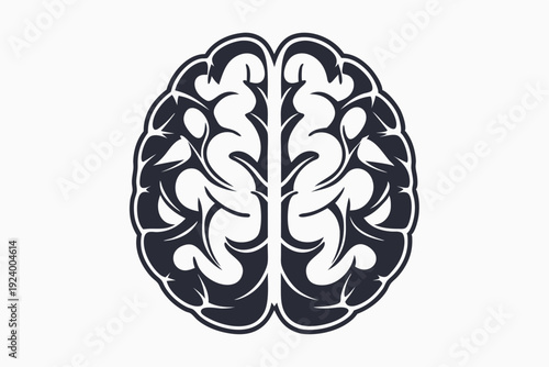 Isolated silhouette reveals a simplified anatomical brain showing its distinct left and right hemispheres