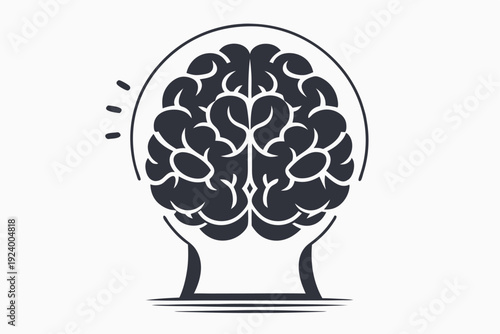 of a human head shape with an exposed stylized brain inside it