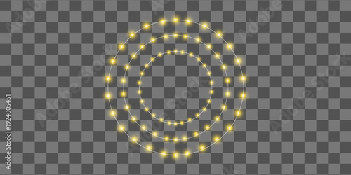 Light frame set. Gold bulb border. Lamp golden circle, square banner. Retro neon wall billboard. Cinema, casino design element. Glitter luxury decoration. Mirror background. Vector illustration.