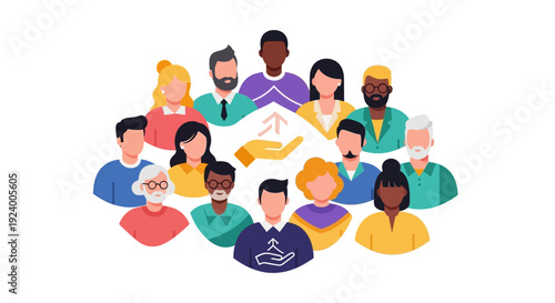 Diverse Community Support & Growth: Inclusive People Collaboration & Development Illustration