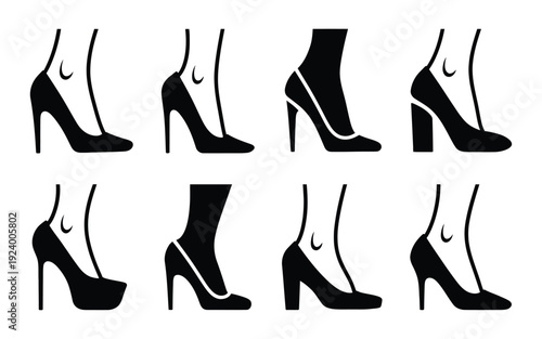 Collection of black high heel shoes and boots vector graphics fashion footwear icons