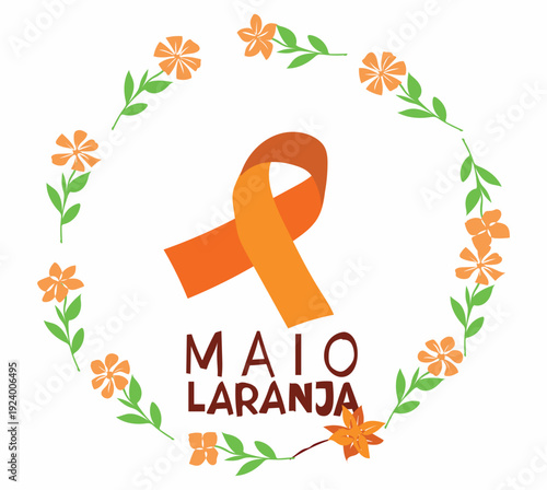 Banner with ribbon logo maio laranja is celebrated every year on 18 may