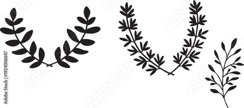 Black Silhouette Laurel Wreath and Branch Vector Set