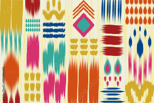 Uzbekistan ikat pattern. Abstract ikat art pattern. Uzbekistan pattern design for background, wallpaper, textile, art, clothing, wrapping paper, carpet, print, Uzbek fabric 