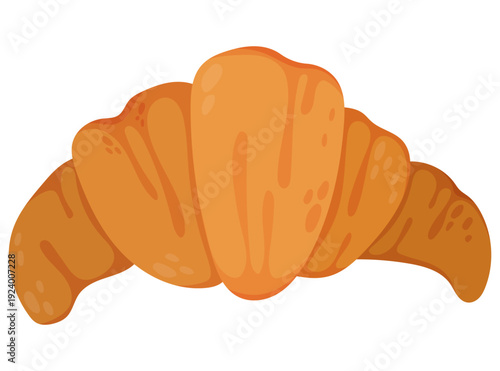 Hand drawn illustration of a fresh golden butter croissant. Traditional french pastry and bakery product in flat style isolated on white background
