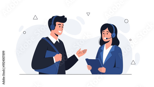 Customer Service Team, Communication, Support, Business People with Headsets