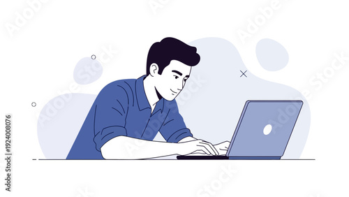 Man Working on Laptop Computer, Online Business, Remote Work, Digital Nomad