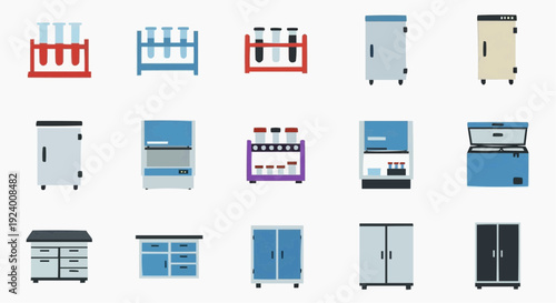 Various office furniture icons arranged in rows on a white background with img_25ieru_fx reference