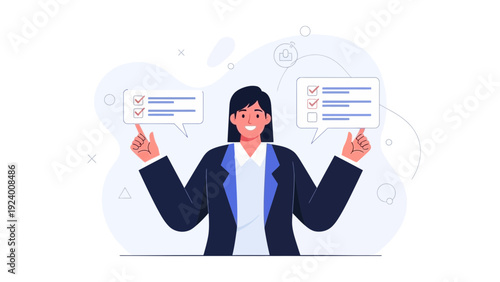 Businesswoman with Checklists, Decision Making, Planning, Strategy