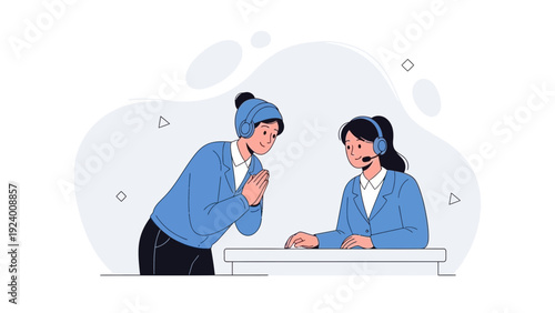 Customer service agents wearing headsets with one person talking to another