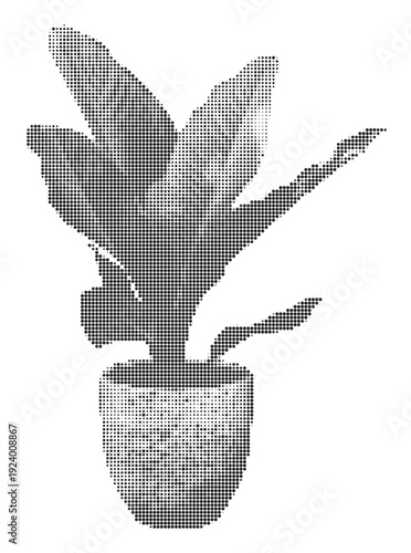 Plant halftone dither potted succulent illustration with broad leaves in minimal indoor setting